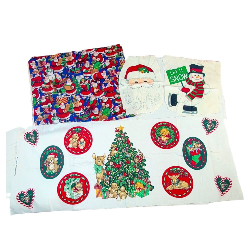 Vintage Cut & Sew Christmas Fabric Panels Appliques Cotton Cranston Hallmark